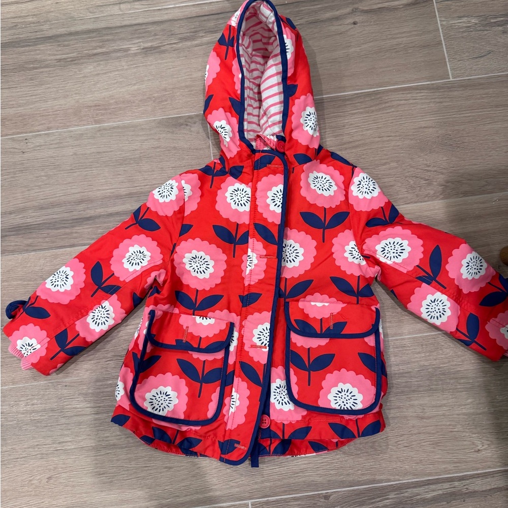 Mini Boden Red and White Floral Kids Raincoat